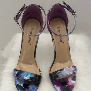 Pierre Dumas Purple and Blue Floral Ankle-Strap Heels